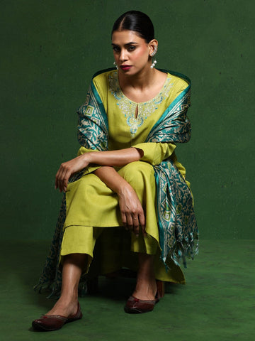 Varanga Women Zari & Sequin Embroidered Kurta With Trouser & Dupatta